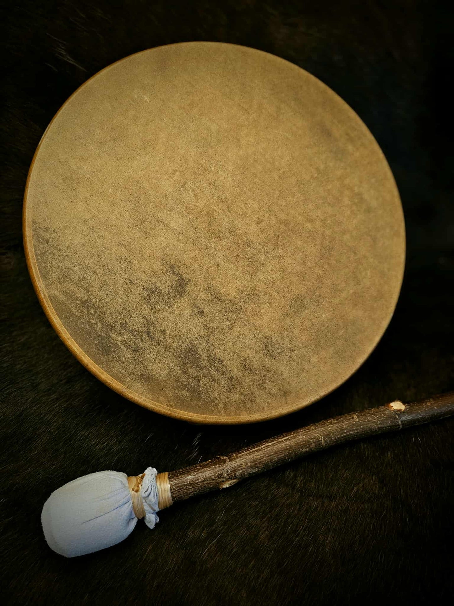Natural Dappled Elk Hide 15 Inch Maple Frame Drum With Beater