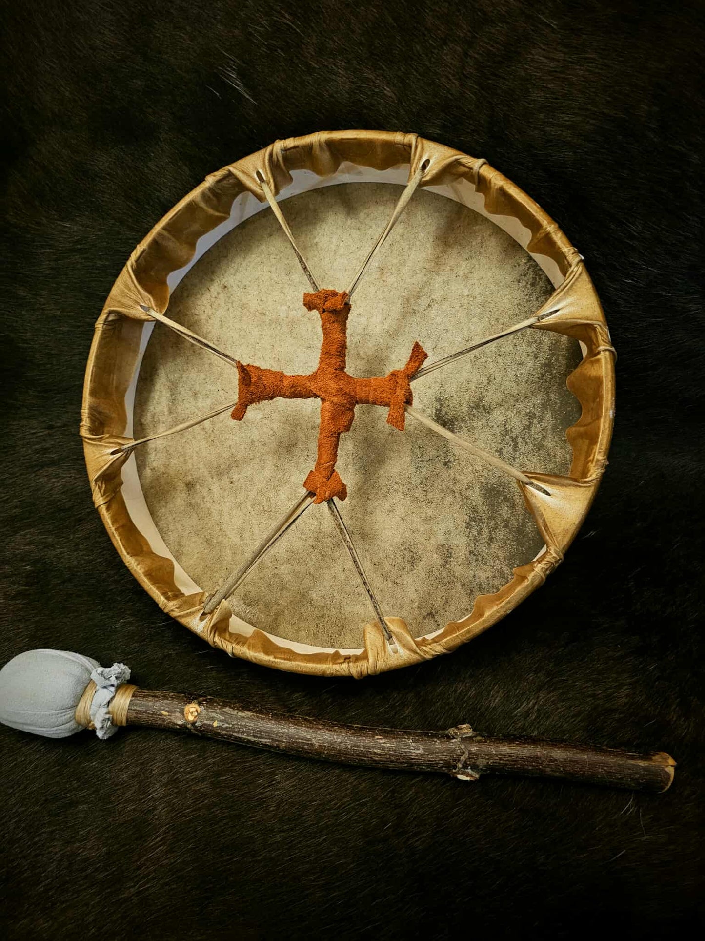 Natural Dappled Elk Hide 15 Inch Maple Frame Drum With Beater