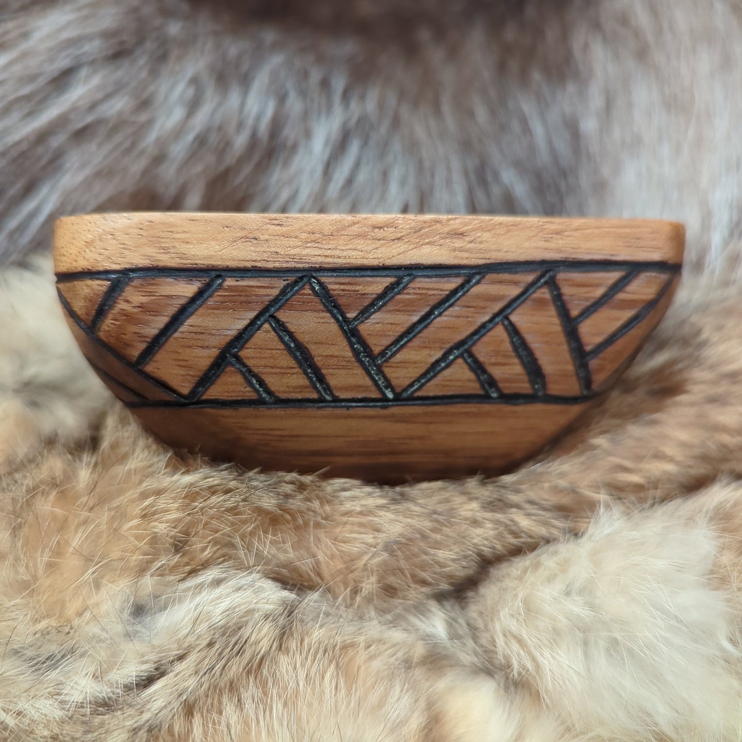 Knotwork Wood Hand Burned Square Bowl