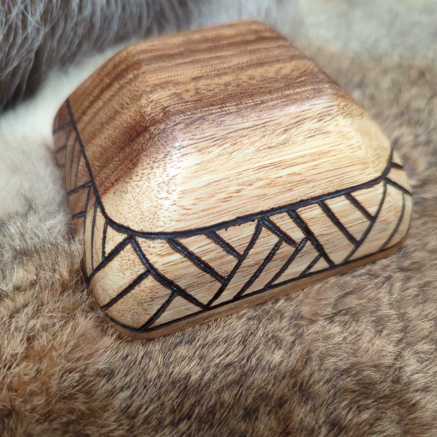Knotwork Wood Hand Burned Square Bowl