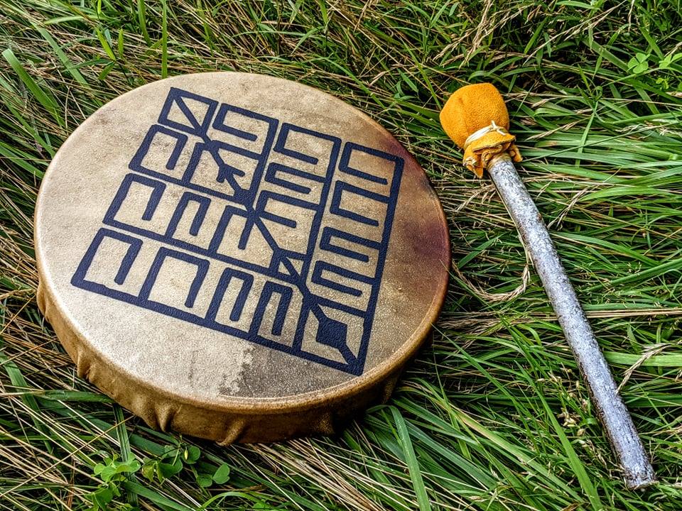 Yggdrasil Art Deer Skin Shaman Drum 10" With Alder Branch Beater Hand Painted Norse Pagan Asatru Norse Mythology