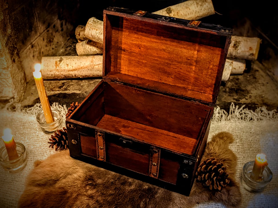 Leather Trimmed Wood Valknut & Younger Futhark Rune Trunk | Wood Box | Norse Pagan Box | Rune Box | Heathen | Viking