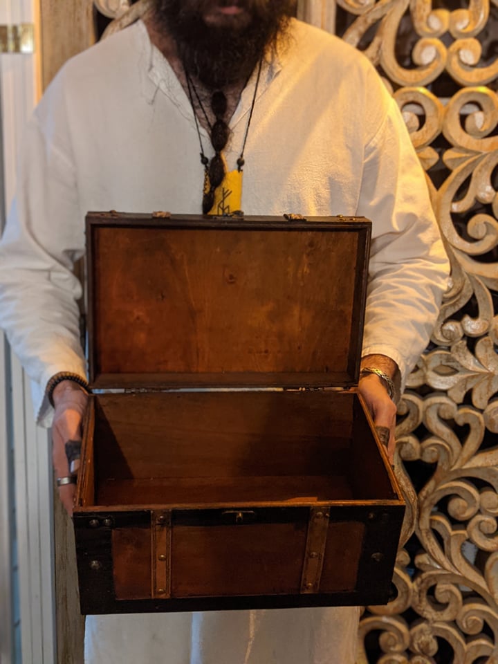 Leather Trimmed Wood Skåne Mjolnir & Knotwork Trunk | Wood Box | Norse Pagan Box | Rune Box | Heathen | Viking