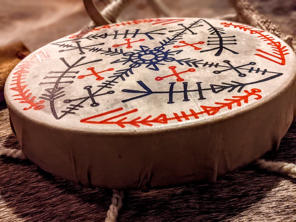 10" Deer Vardlokkr Hide Drum with Beater | Hand Painted Shaman Drum