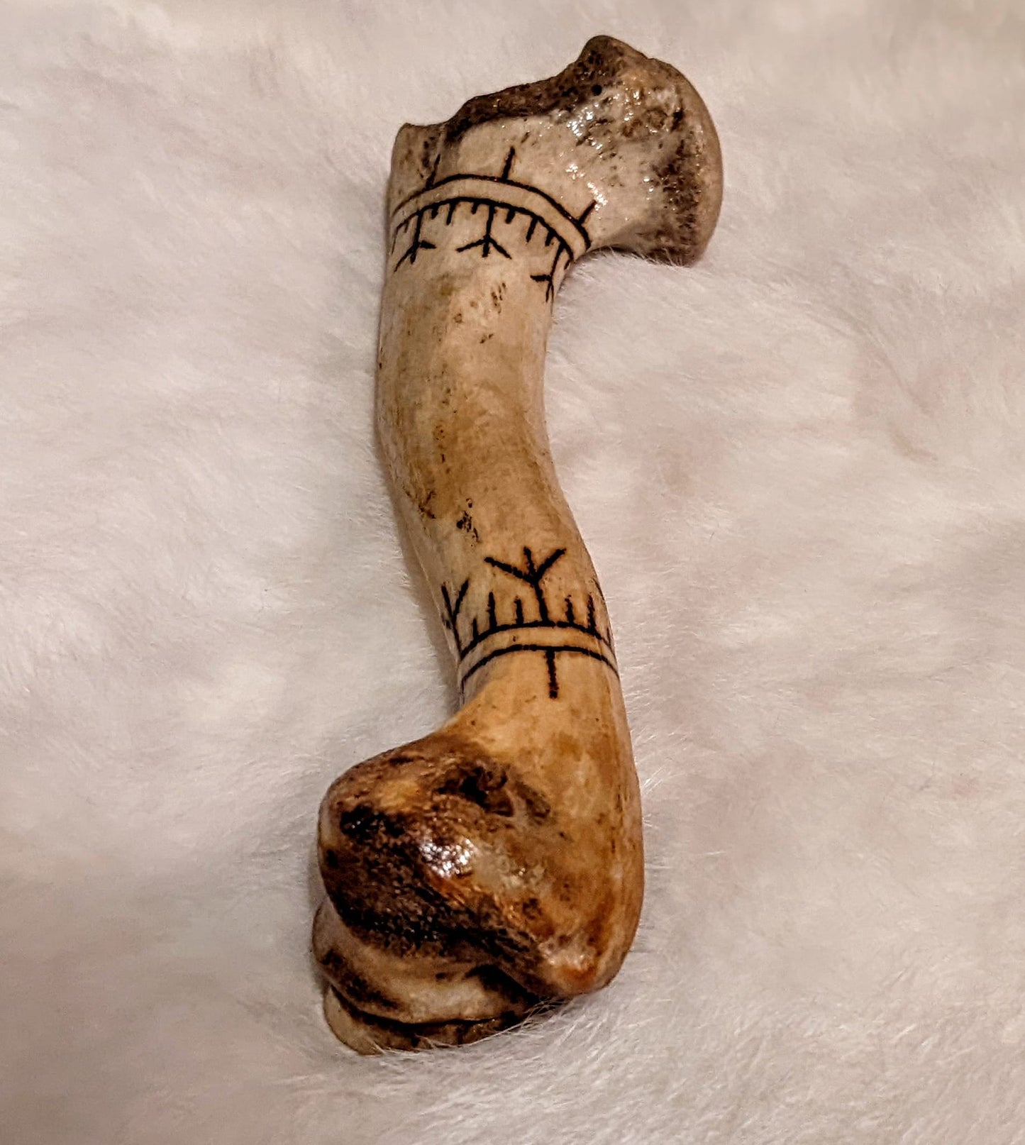 Deer Humerus Bone Rattle | Glass Bead Filled Bone | Burned With Algiz & Protection Circle Stave