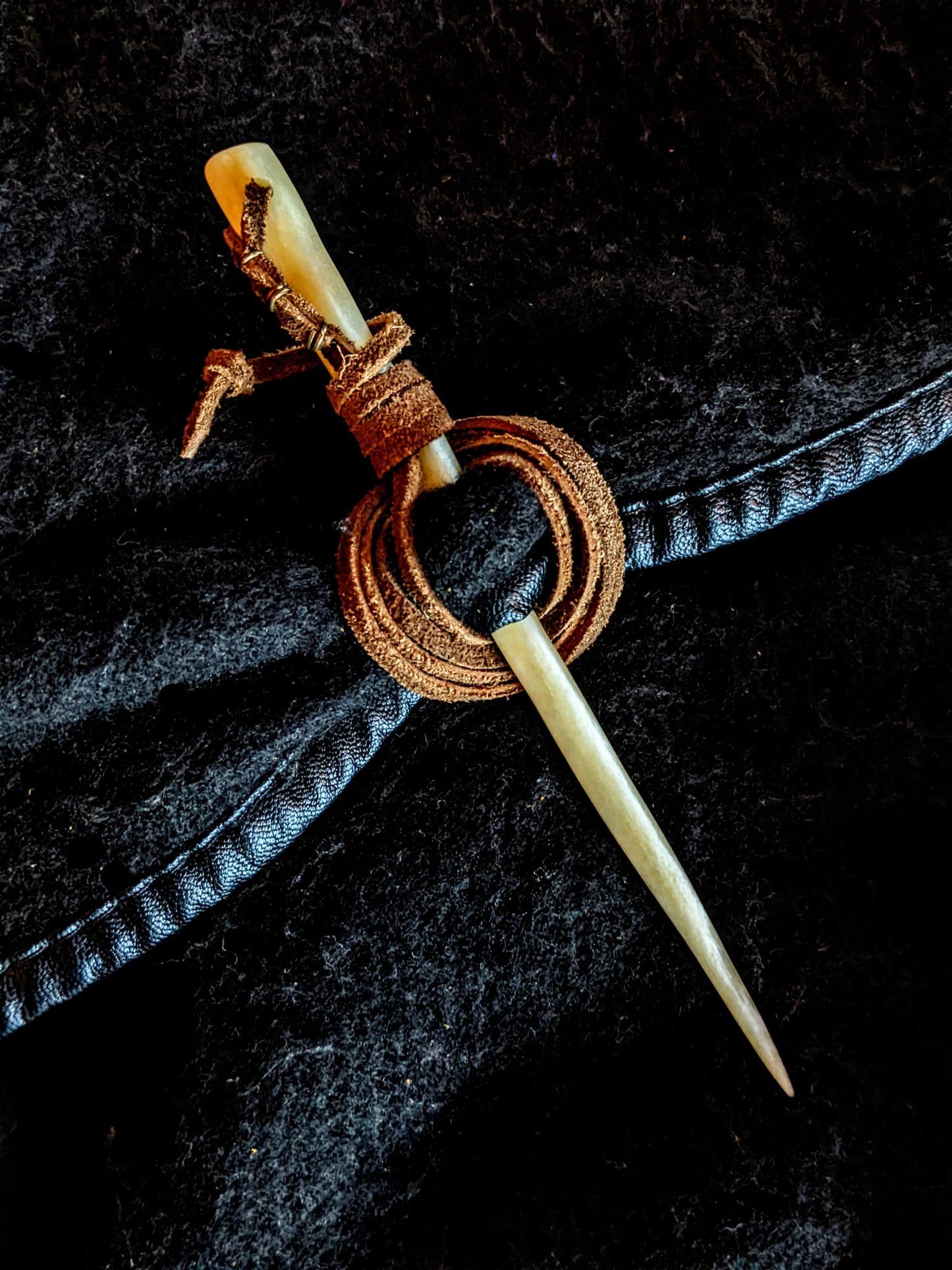 Elk Bone Cloak Pin | Fibula | Leather Cord
