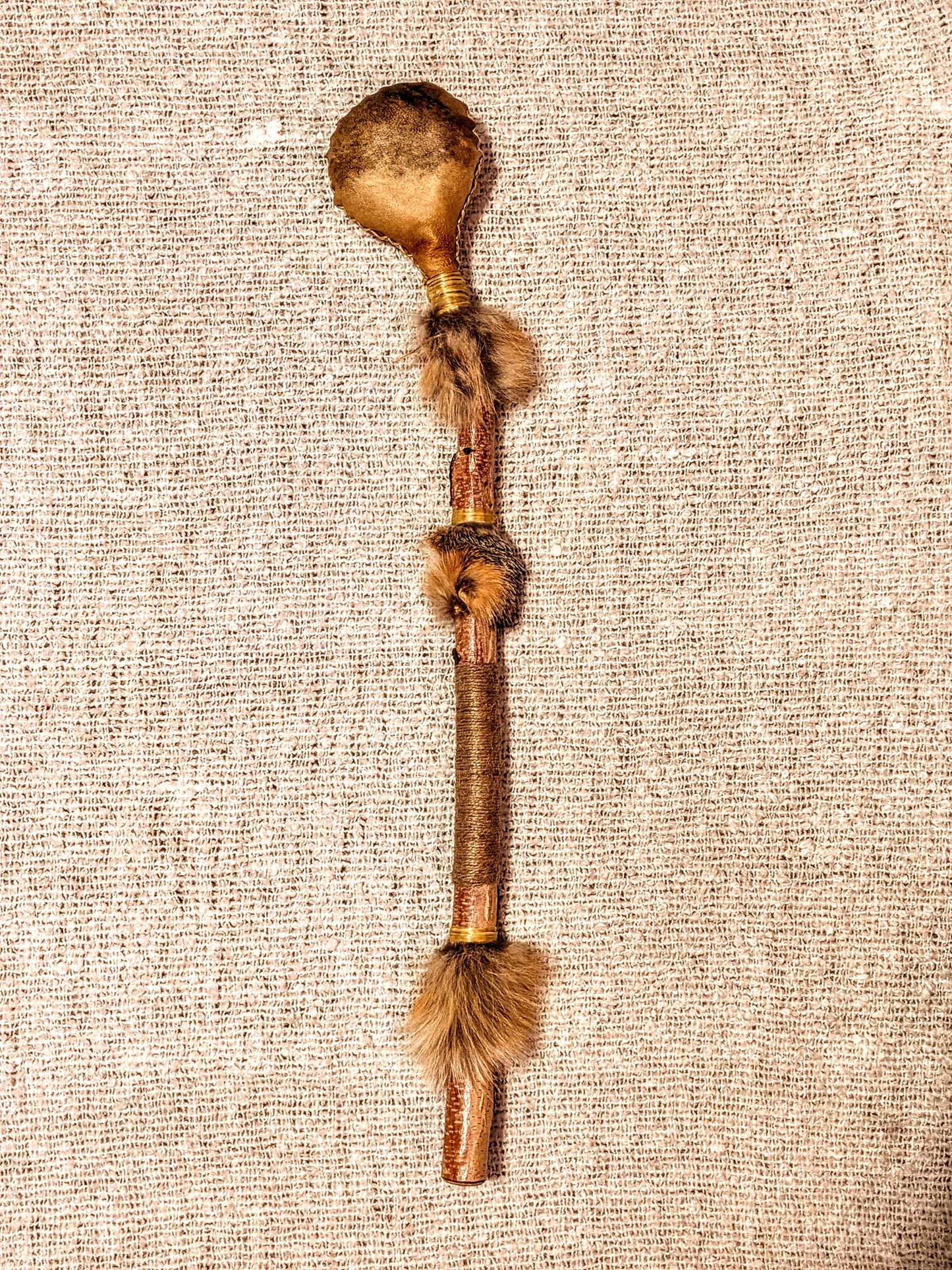 28" Bear Hide Fox Fur Birch Branch Shaman Rattle