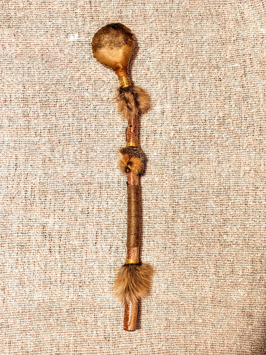 28" Bear Hide Fox Fur Birch Branch Shaman Rattle