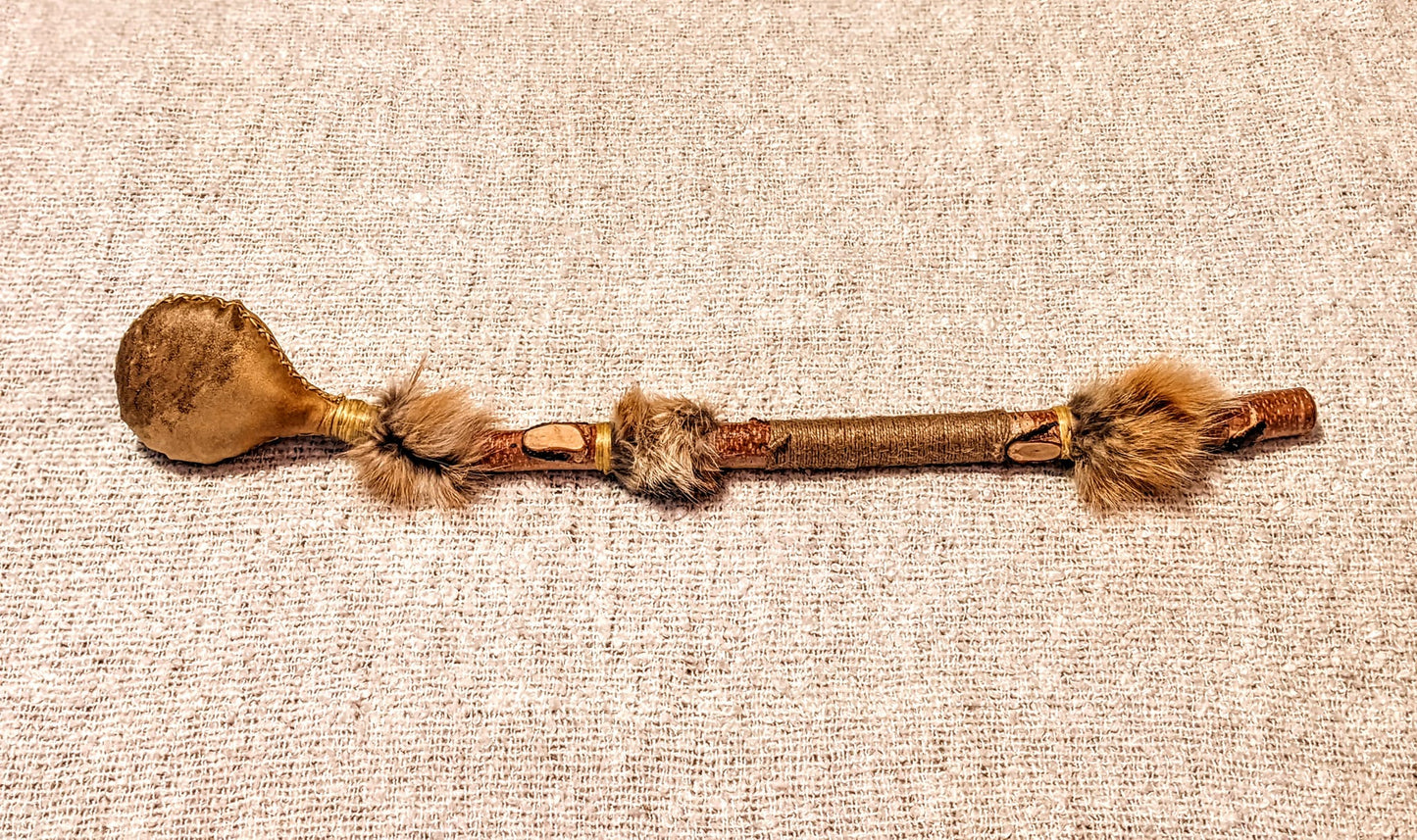 28" Bear Hide Fox Fur Birch Branch Shaman Rattle
