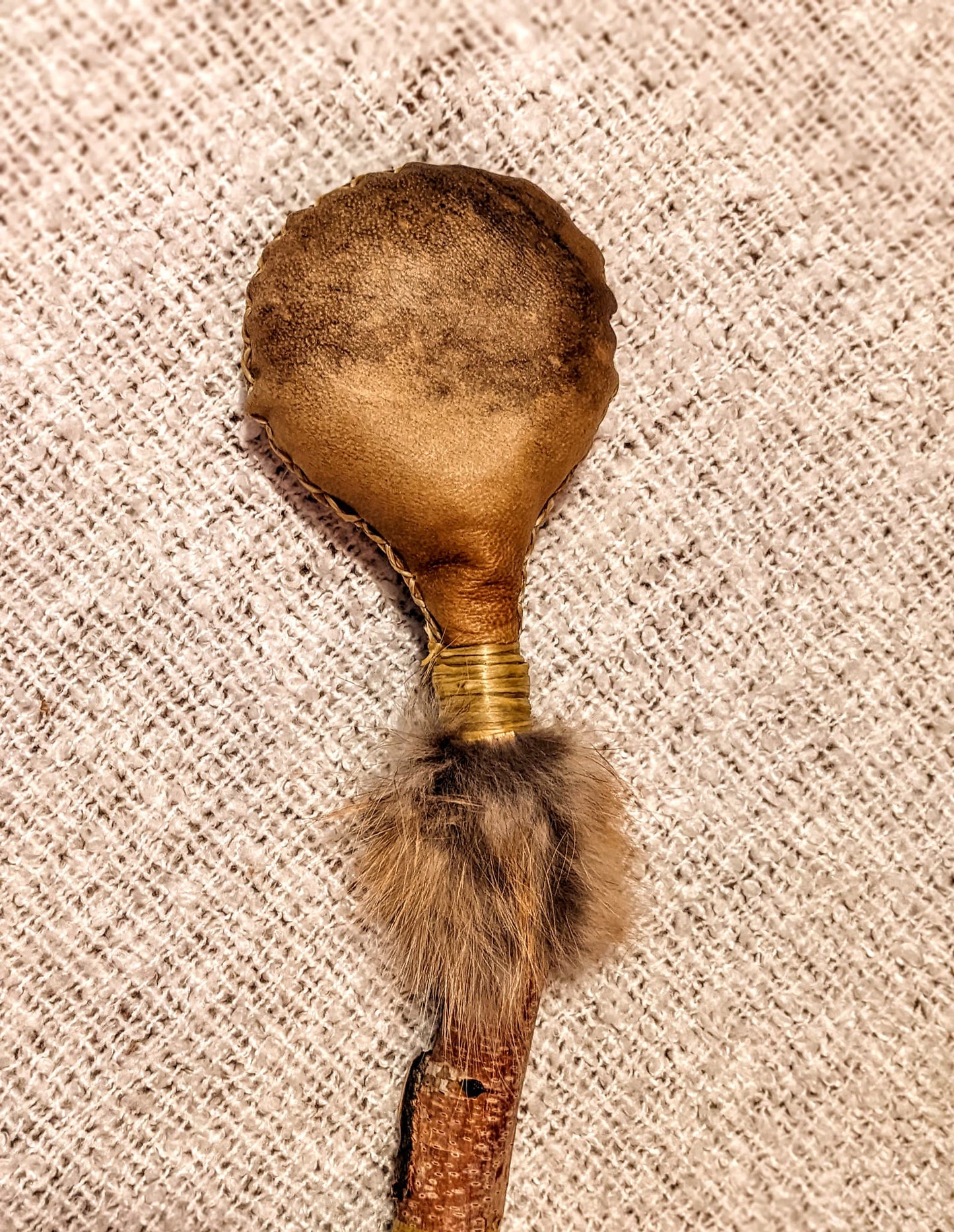 28" Bear Hide Fox Fur Birch Branch Shaman Rattle