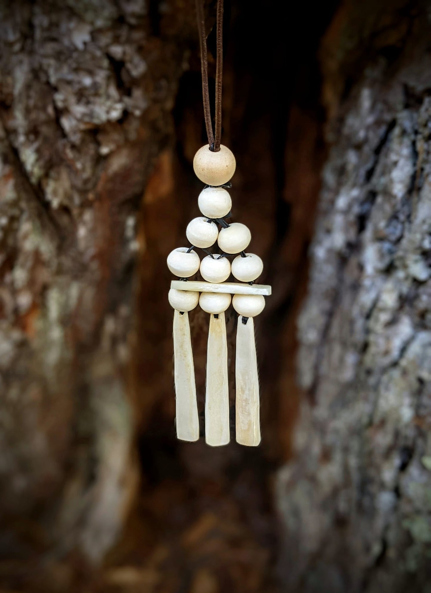 Nornir Bone & Wood Necklace | Three Norns | Elk & Cattle Bone