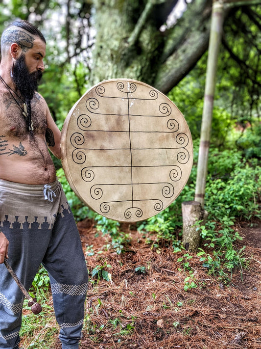 29" Elk Hide Shaman Drum | Minimalist Yggdrasil Art