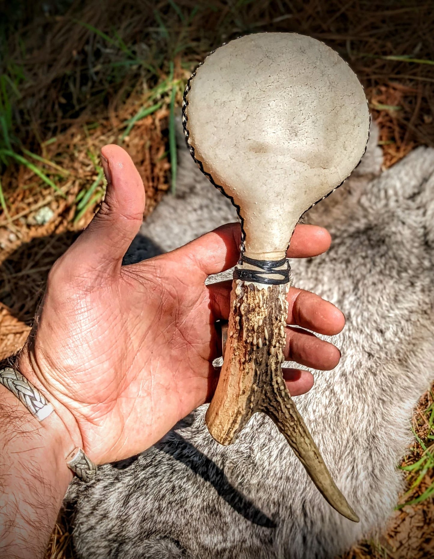 Deer Dance Antler White Hide Rattle