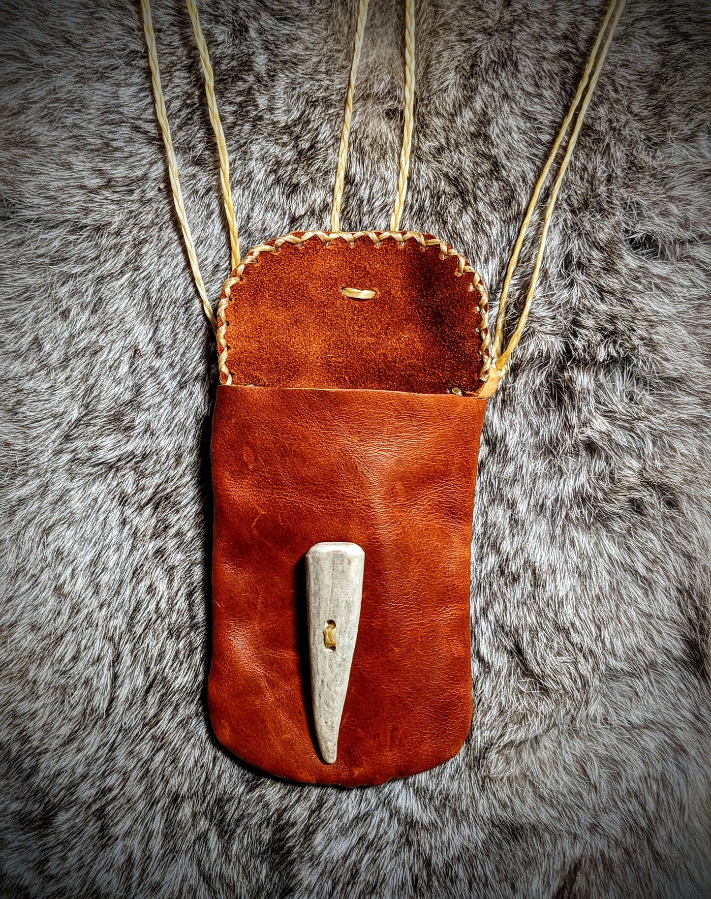 Wearable Hand Sewn Leather Rune or Medicine Bag | Antler Button