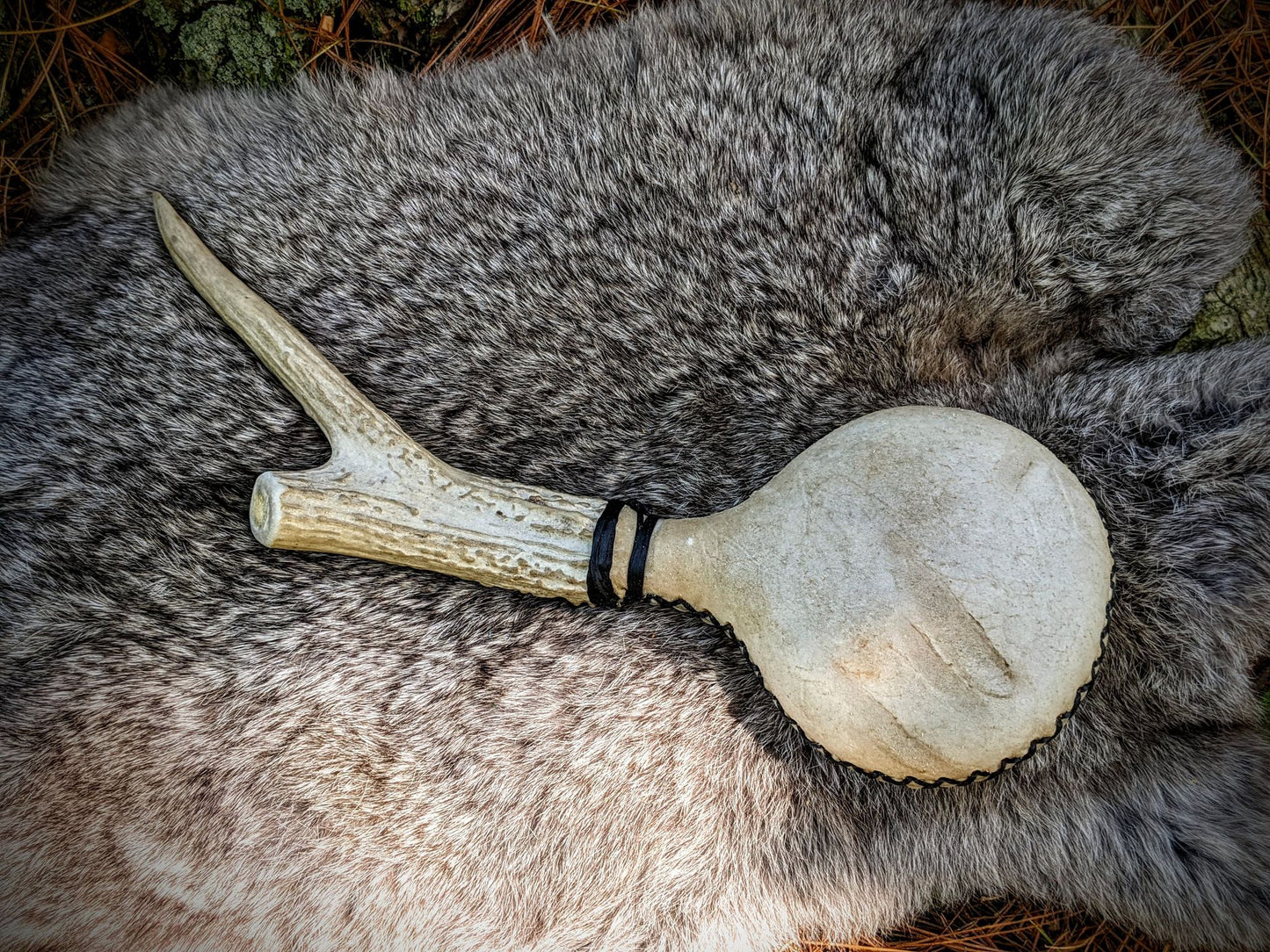 Deer Dance Antler White Hide Rattle