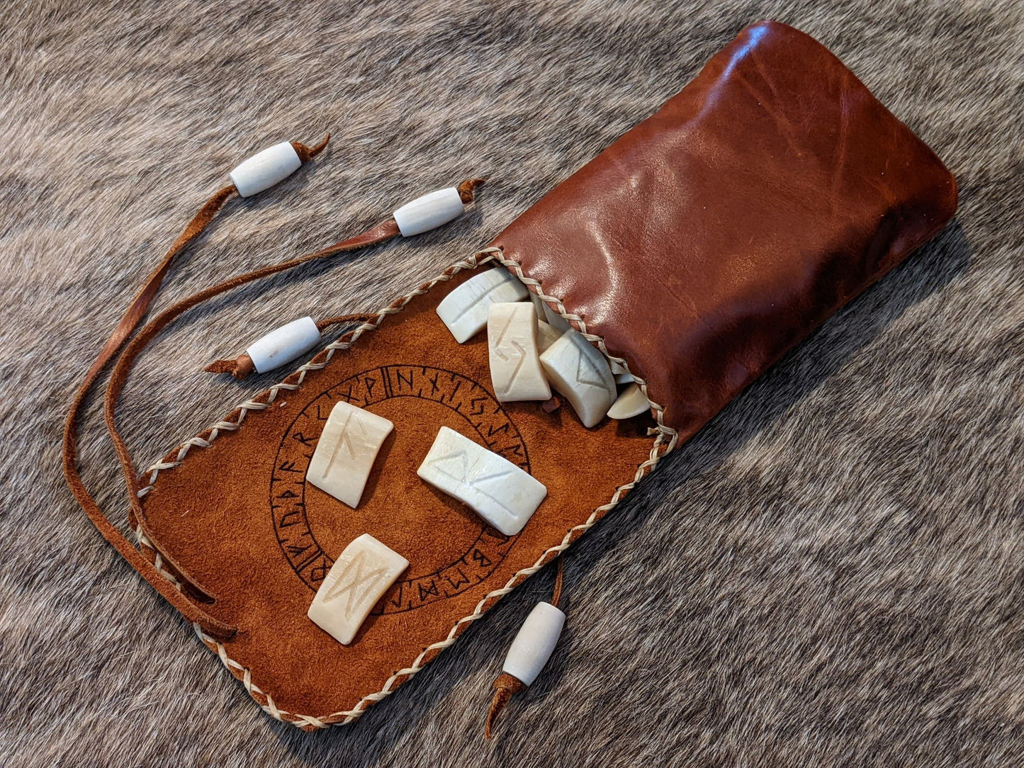 Hand Sewn Leather Pouch | Rune Bag | Elder Futhark Engraving