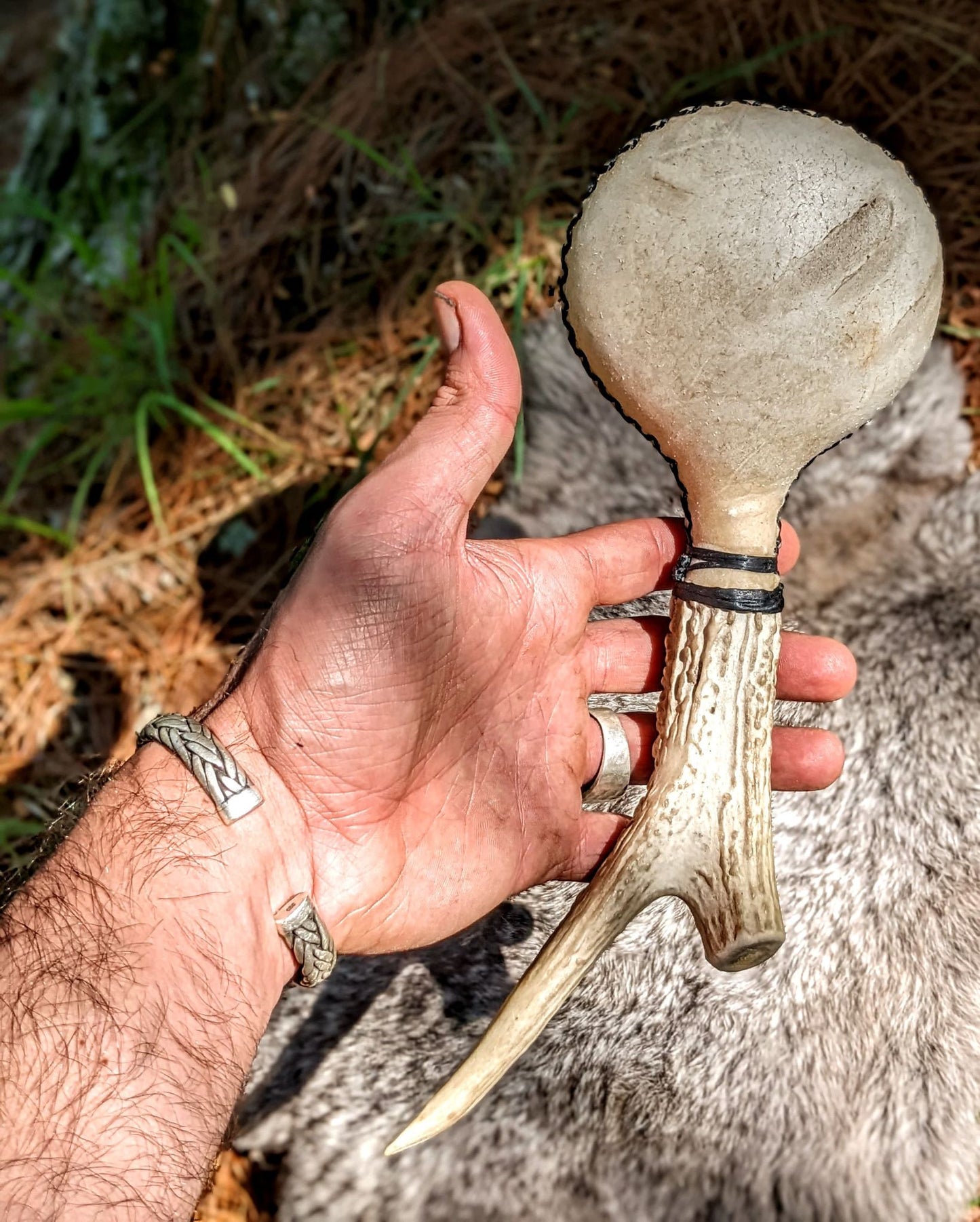 Deer Dance Antler White Hide Rattle