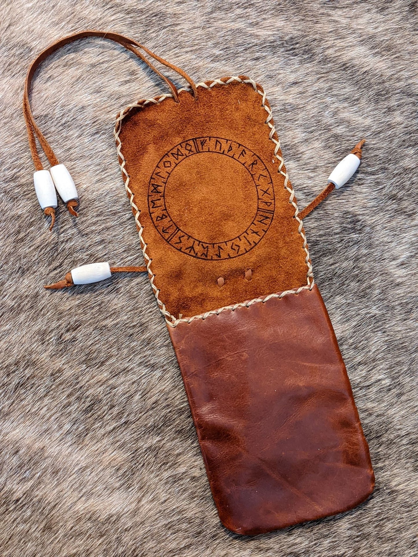 Hand Sewn Leather Pouch | Rune Bag | Elder Futhark Engraving