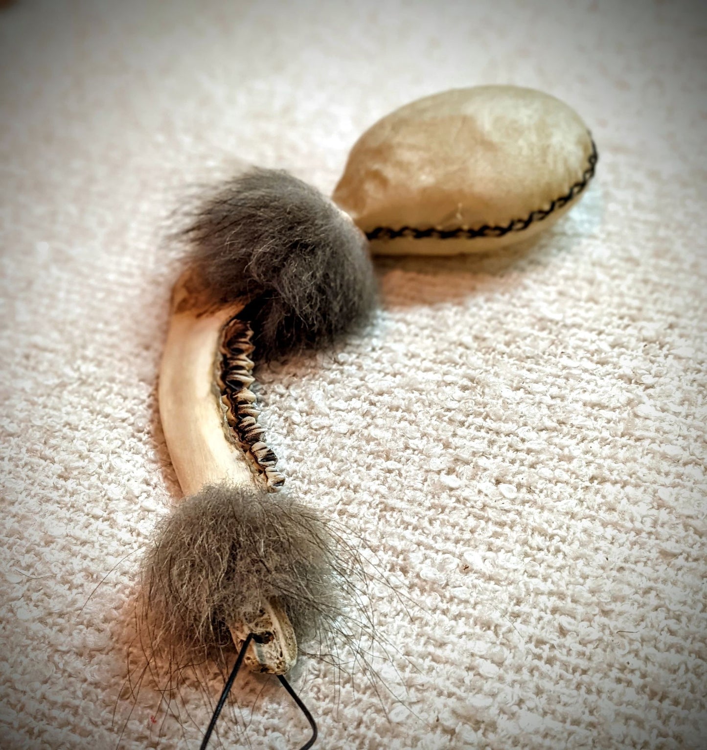 Deer Jaw and Wolf Fur Shaman Rattle | Meditation Ritual Rattle |