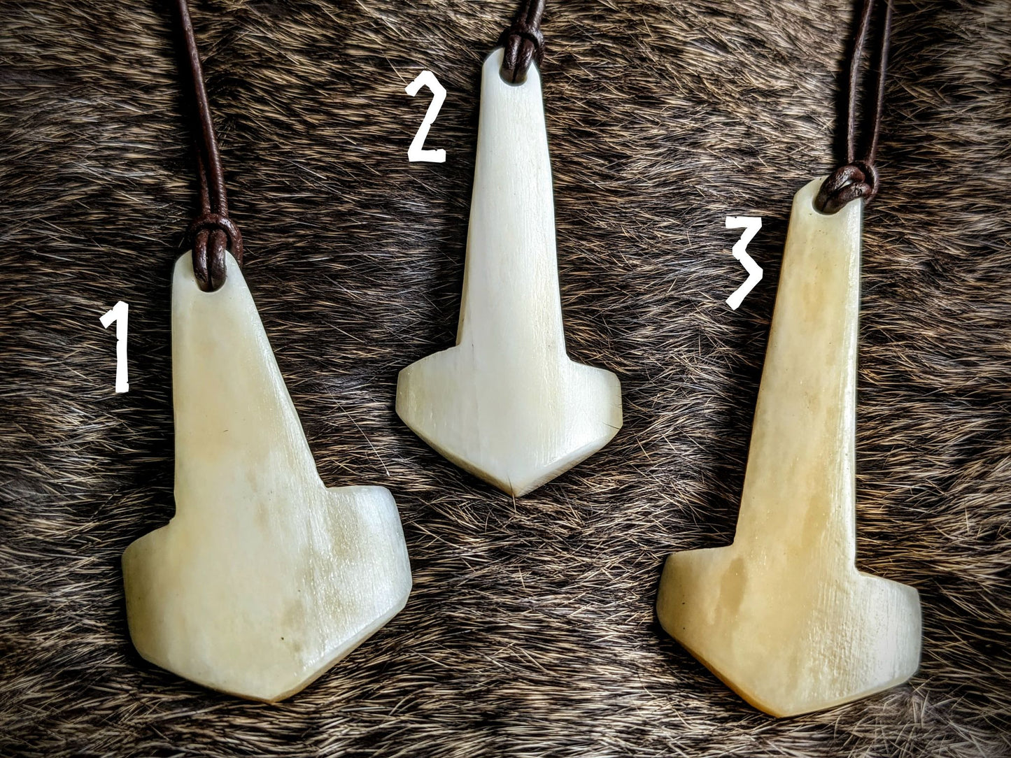 Primitive Mjolnir Pendant - Hand Carved Elk Bone - Leather Cord