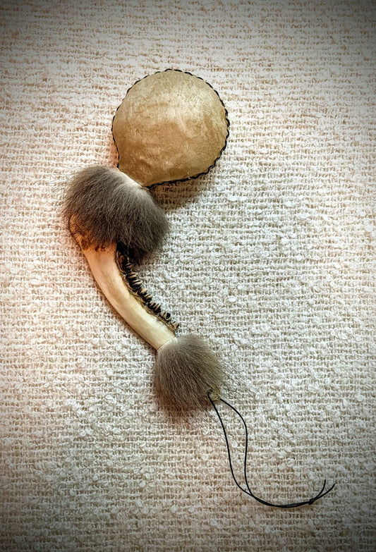 Deer Jaw and Wolf Fur Shaman Rattle | Meditation Ritual Rattle |