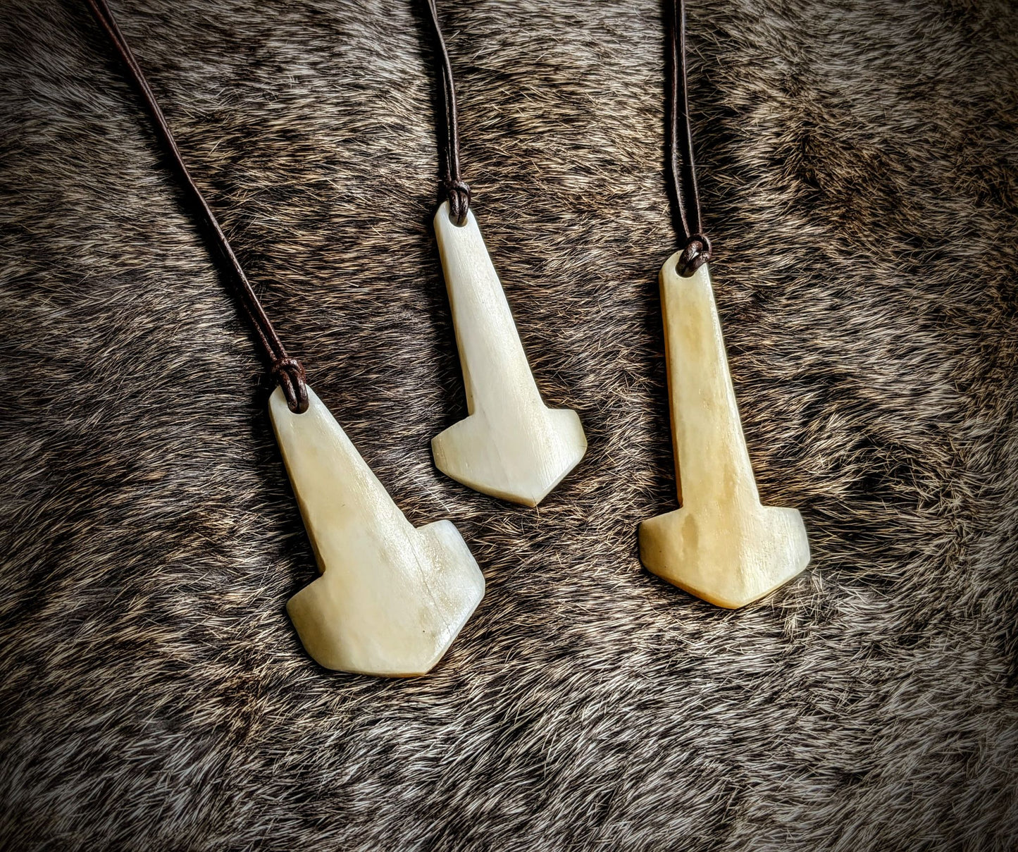 Primitive Mjolnir Pendant - Hand Carved Elk Bone - Leather Cord