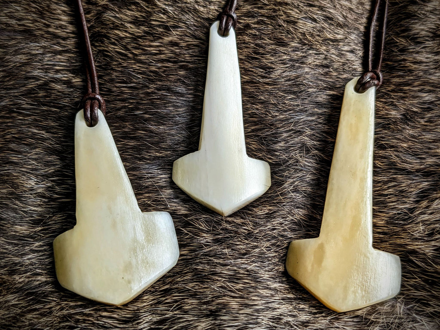 Primitive Mjolnir Pendant - Hand Carved Elk Bone - Leather Cord