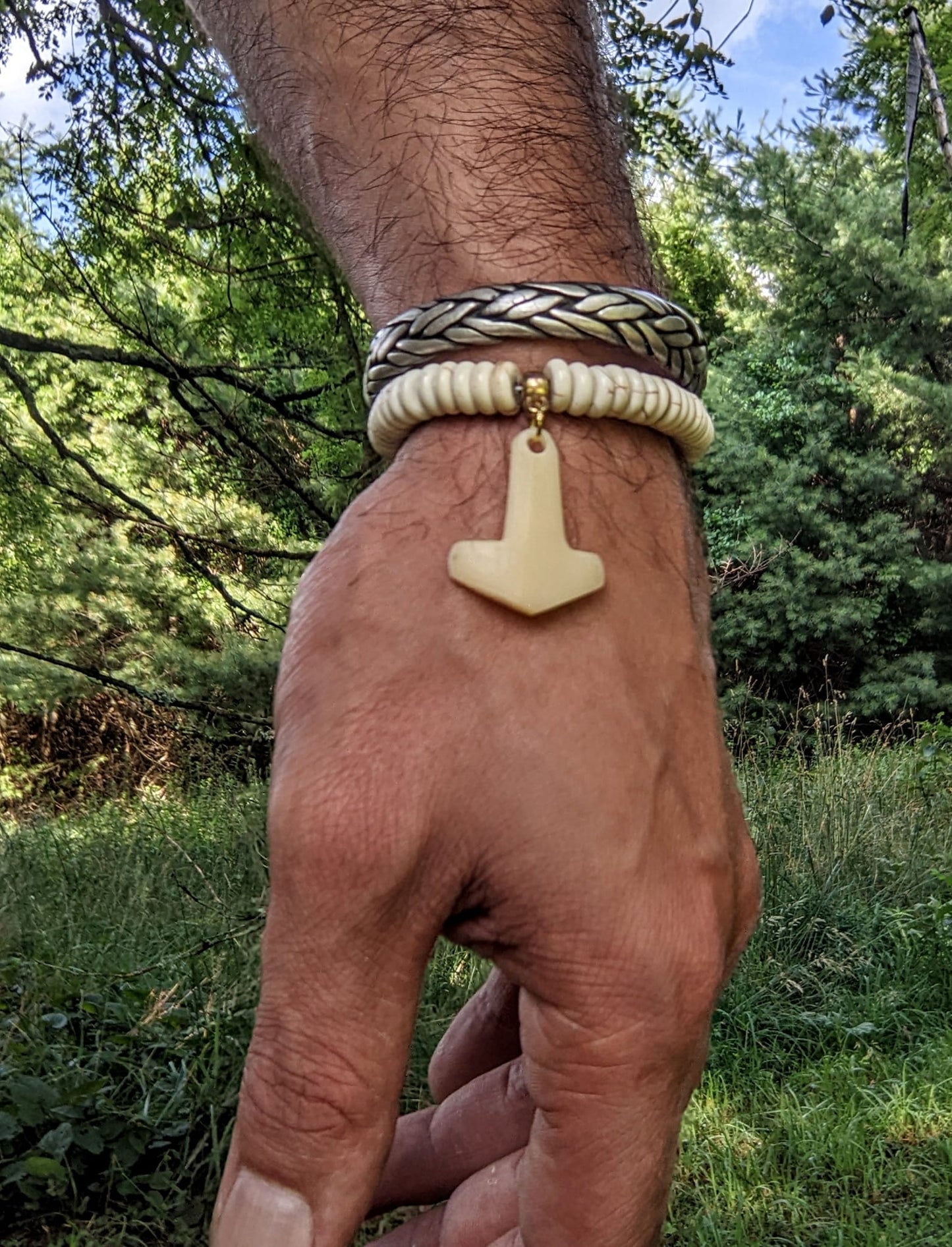 Stone & Elk Bone Mjolnir Bracelet | Unisex Jewelry
