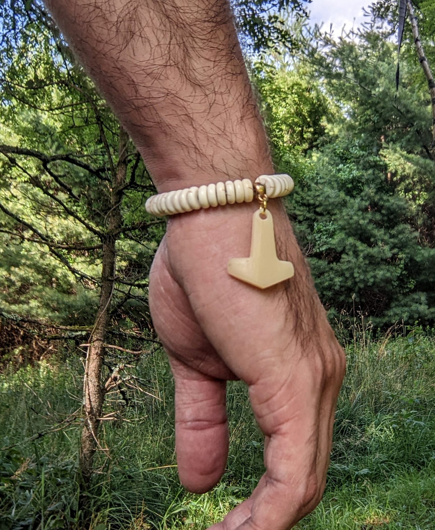 Stone & Elk Bone Mjolnir Bracelet | Unisex Jewelry