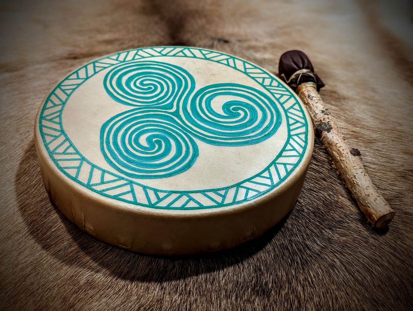 10 Inch Deer Hide Shaman Drum With Birch Beater | Norse Art | Hand Painted