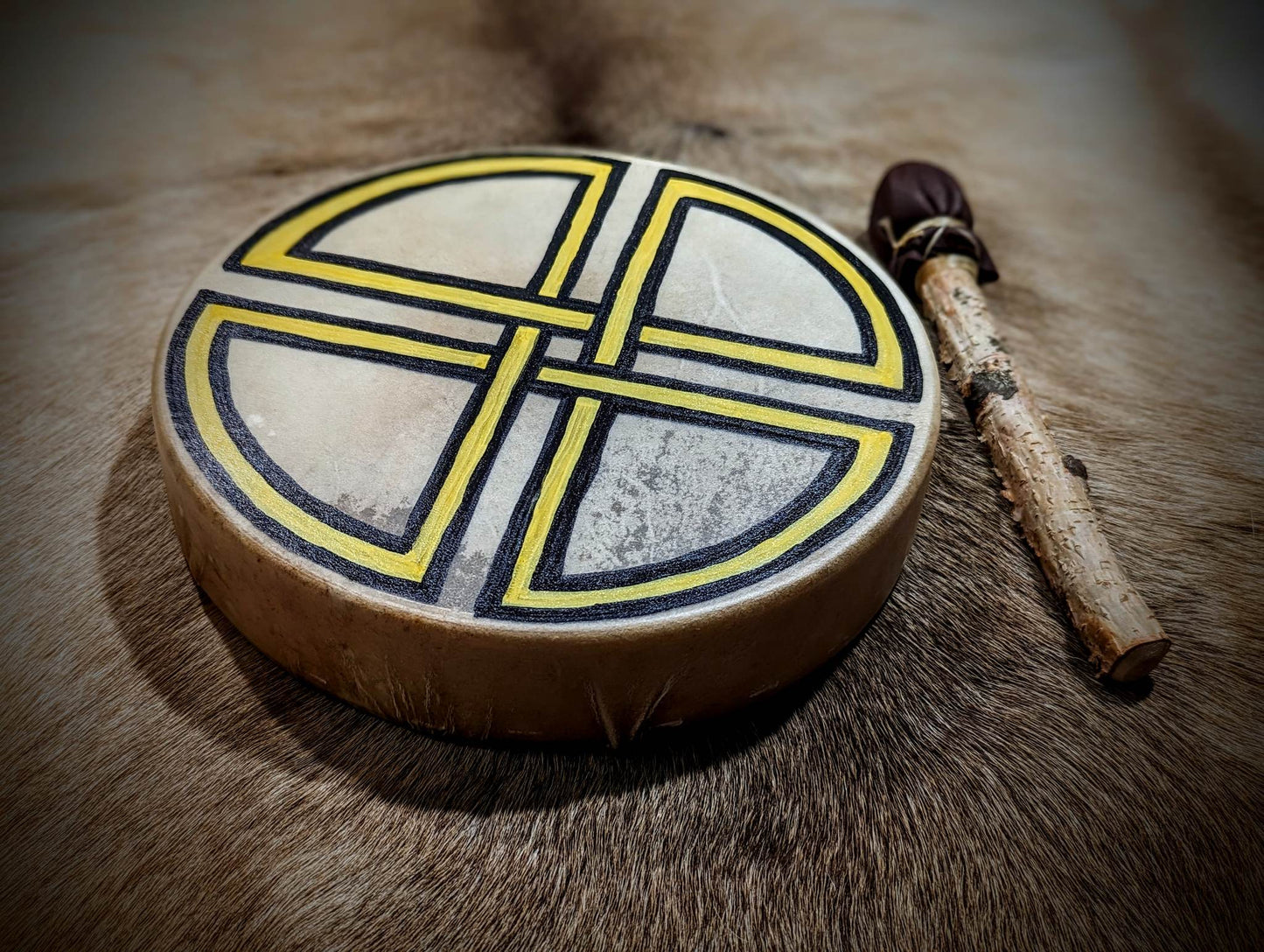 10 Inch Deer Hide Shaman Drum With Birch Beater | Norse Art | Hand Painted