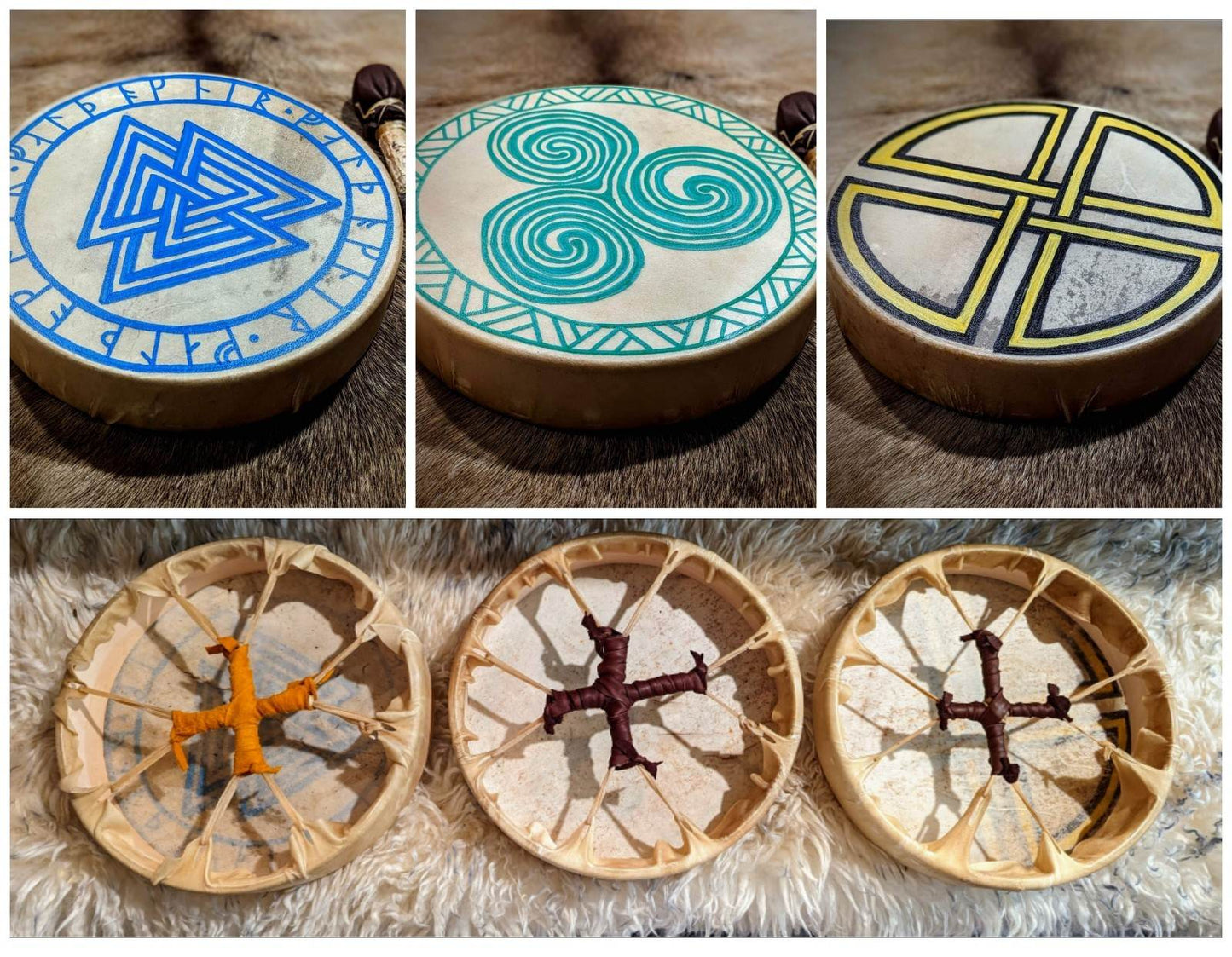 10 Inch Deer Hide Shaman Drum With Birch Beater | Norse Art | Hand Painted