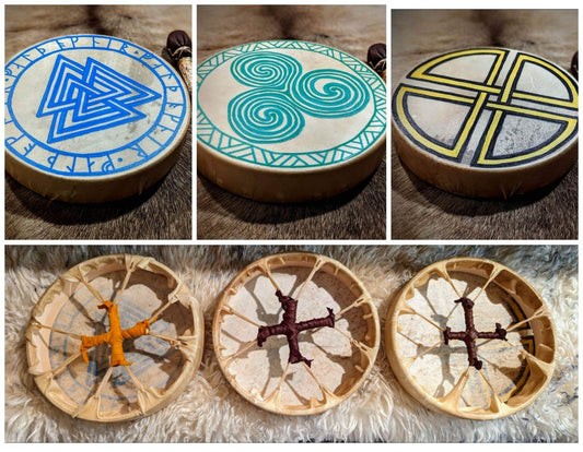 10 Inch Deer Hide Shaman Drum With Birch Beater | Norse Art | Hand Painted