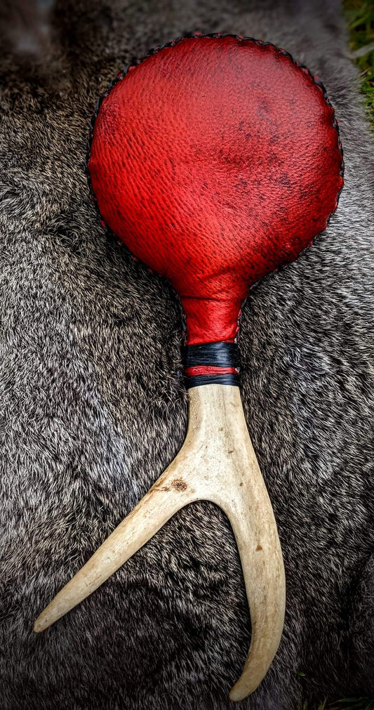Dyed Red Bear Hide & Deer Antler Rattle