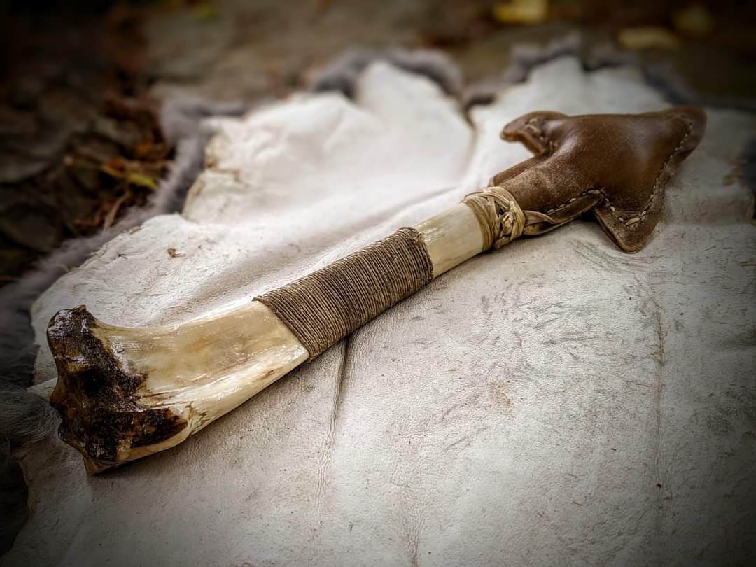 Deer Hide and Bone Arrow Shape Rattle