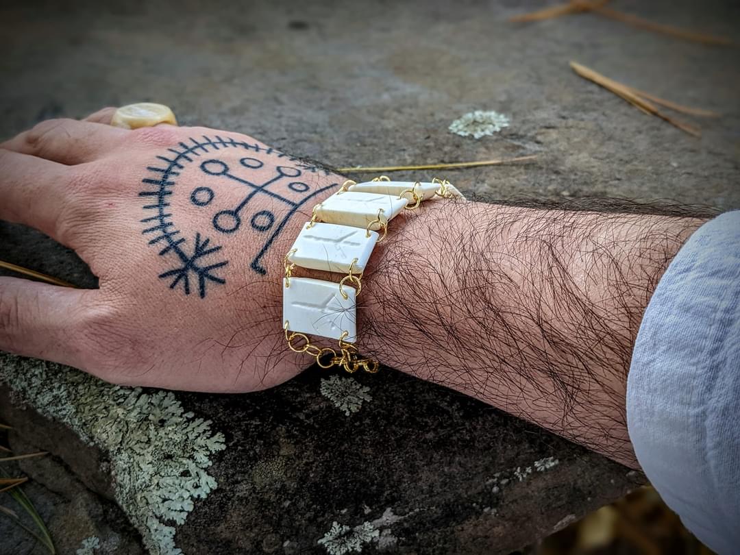 Adjustable Elk Bone Algiz Unisex Bracelet