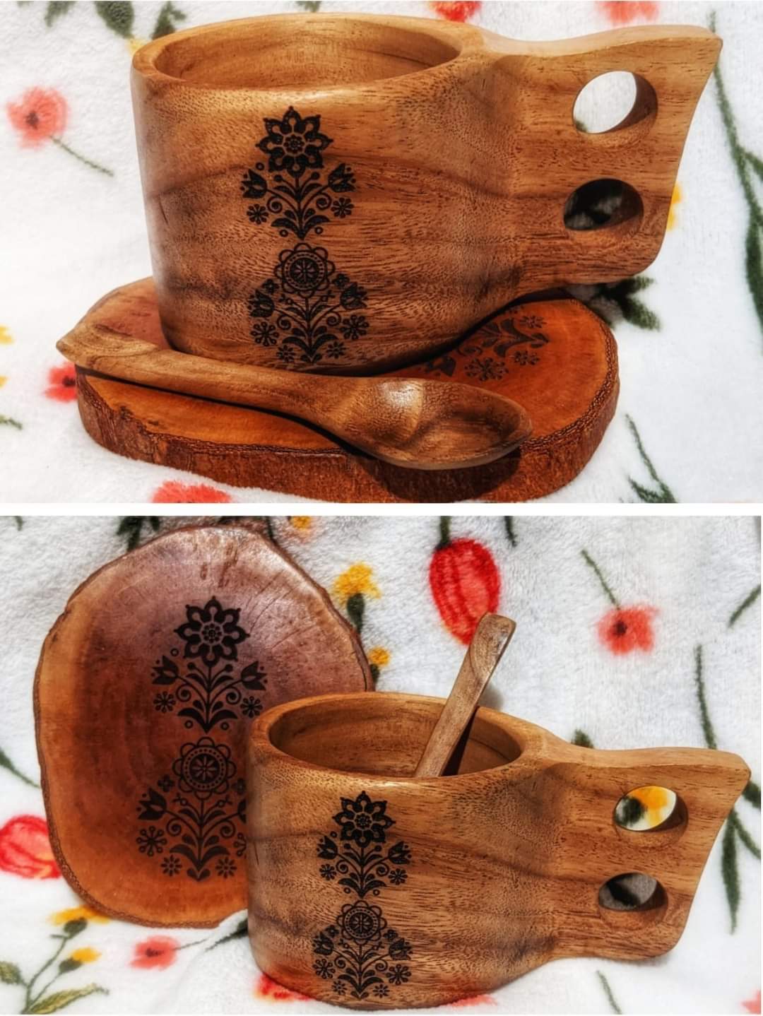 Wyrd Blue 10" Hand Drum + Kuksa Set (Plain or Folk Art)
