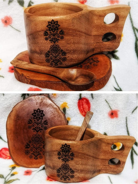 Wyrd Blue 10" Hand Drum + Kuksa Set (Plain or Folk Art)