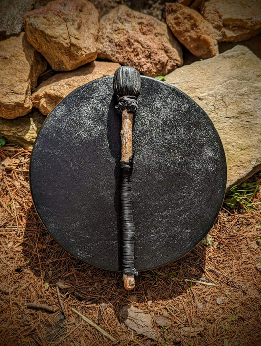 12" Black Deer Drum & Buckskin Beater