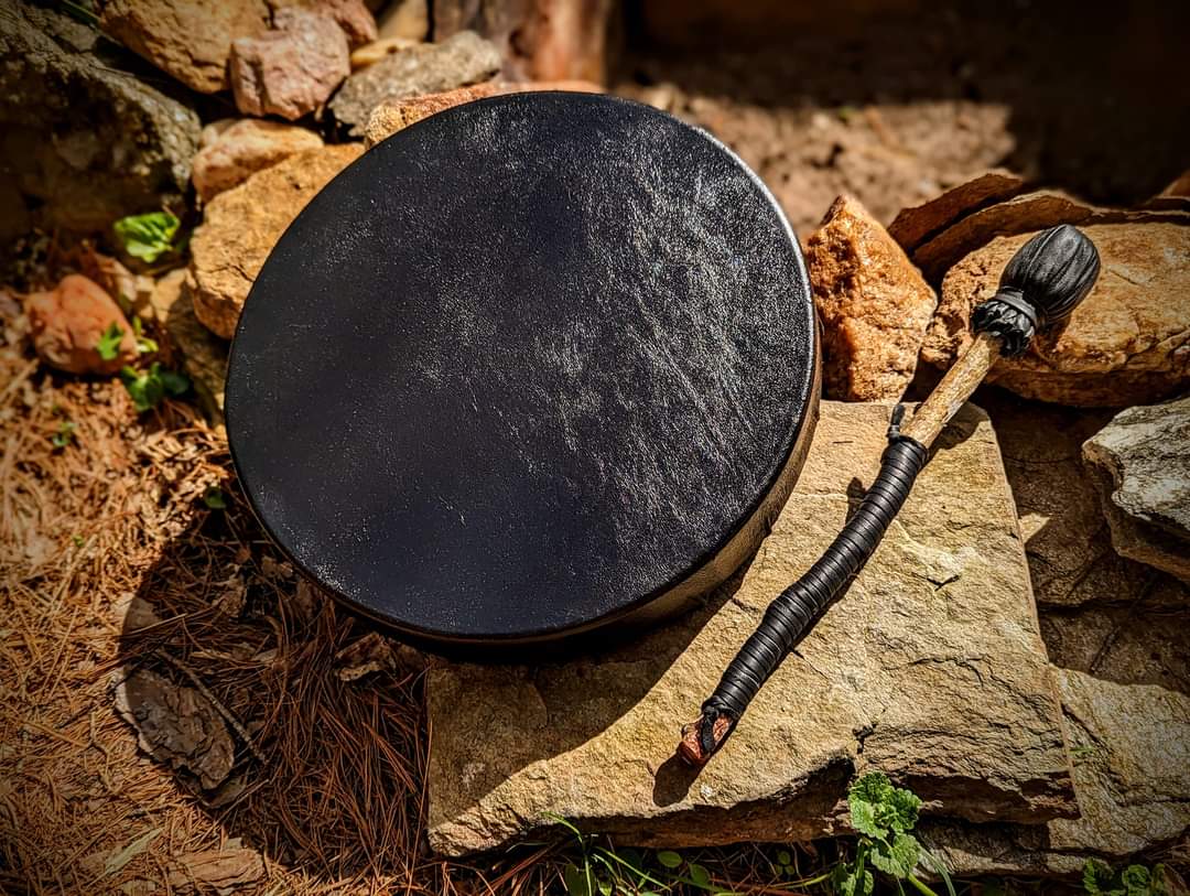 12" Black Deer Drum & Buckskin Beater
