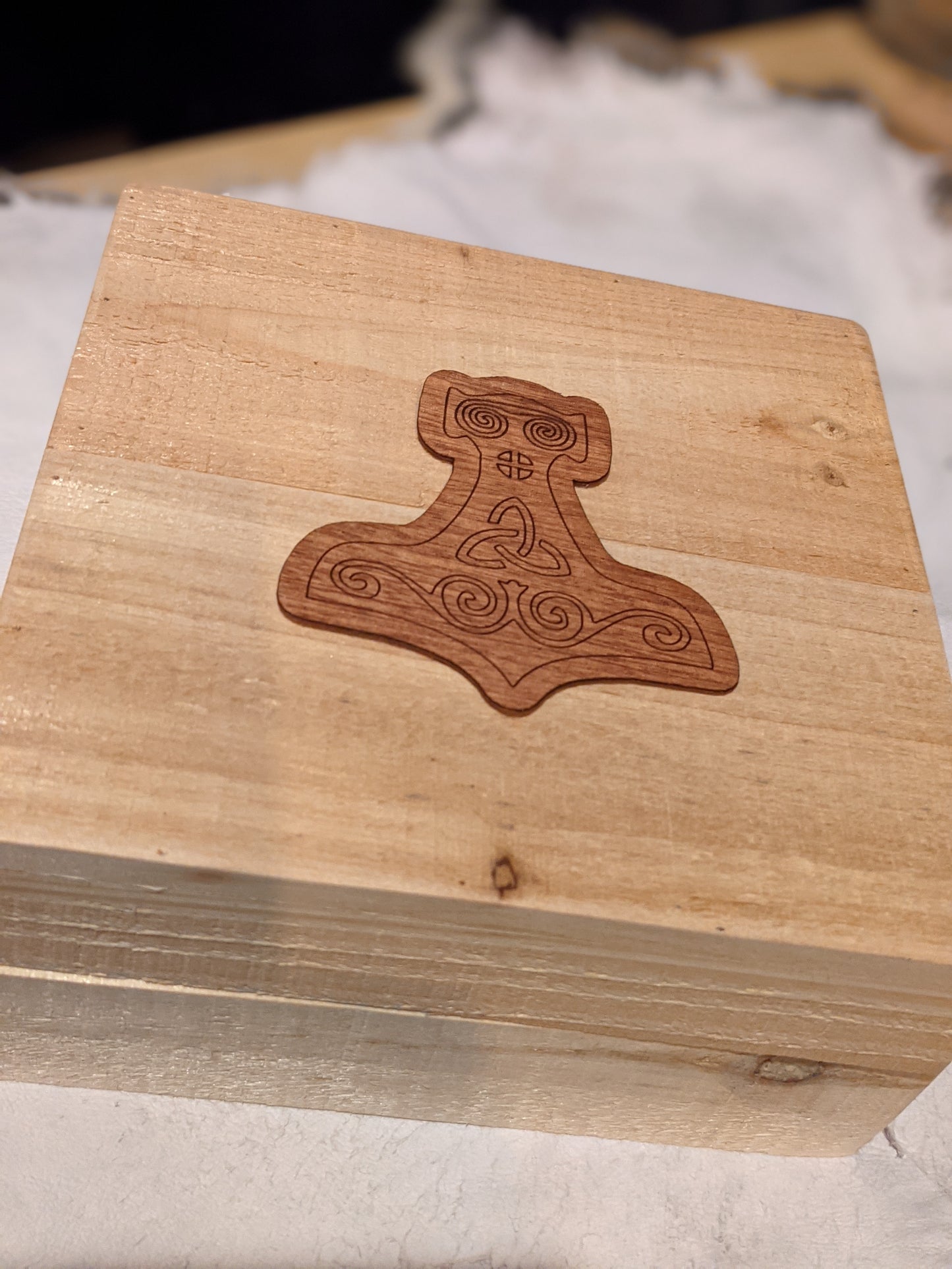 3" Real Mahogany Wood Mjolnir Sticker
