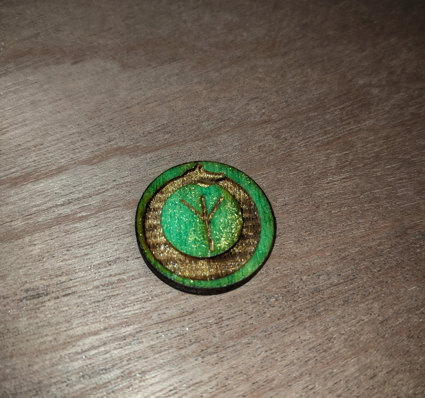 Green & Gold Loki Jormungandr Engraved Wood Rune Set