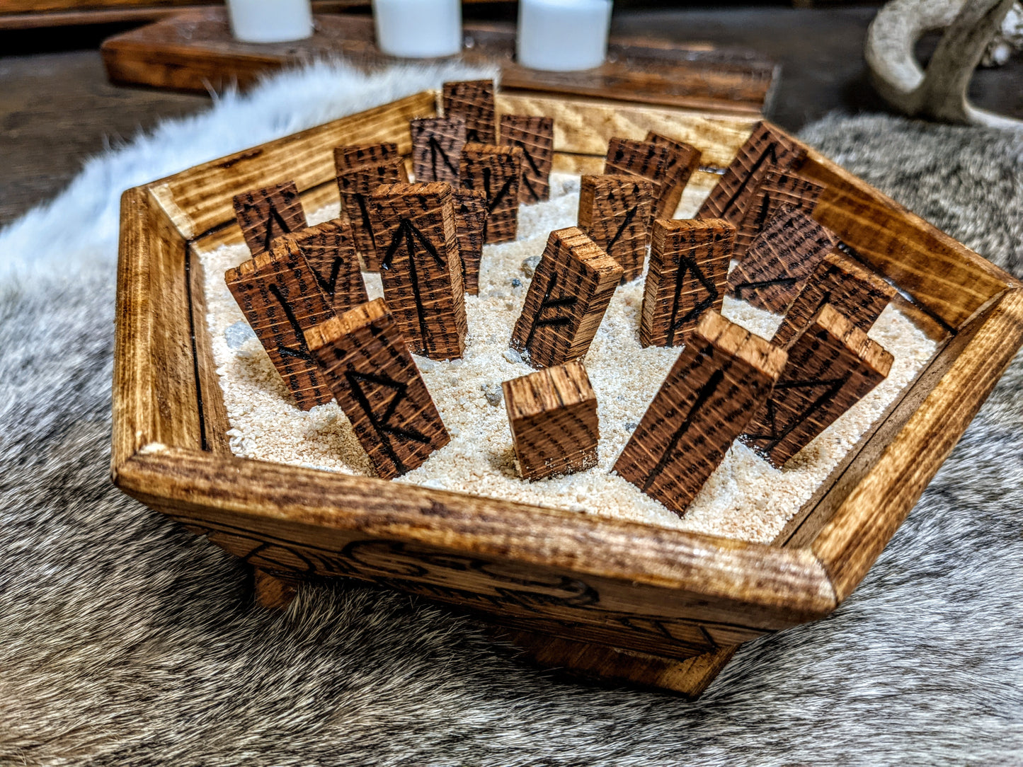 Red Oak Rune Sticks Jormungandr Sand Tray Nornir Blind Pull Rune Set