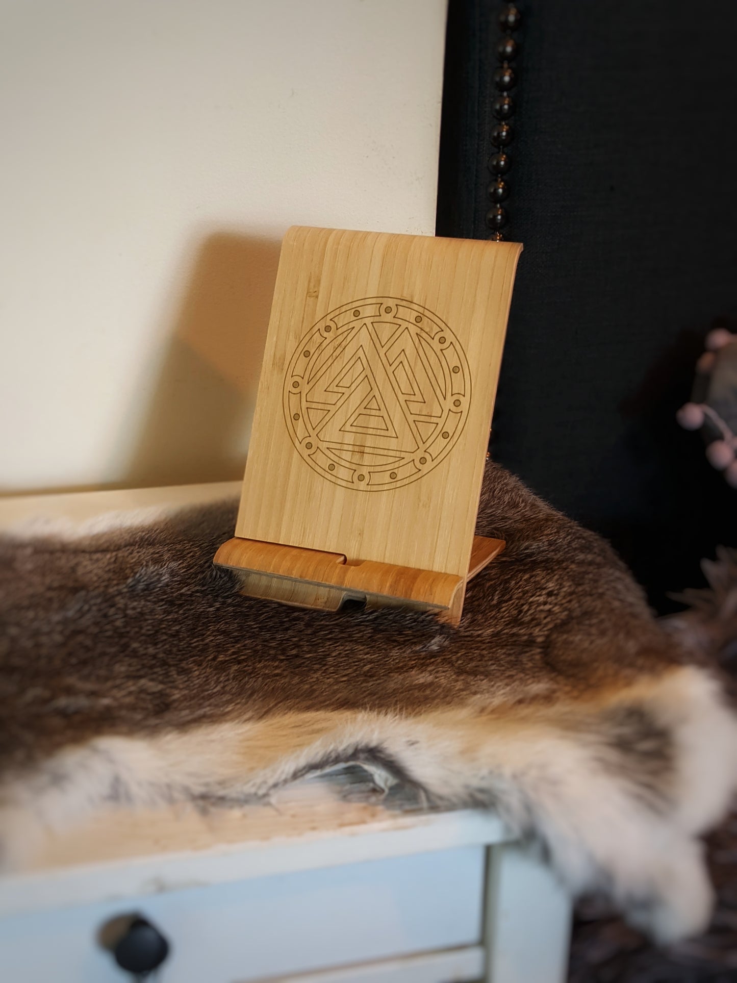 Personalized Option Valknut Phone Dock Stand Norse Pagan Gift | Father's Day | Viking Shield | Heathen
