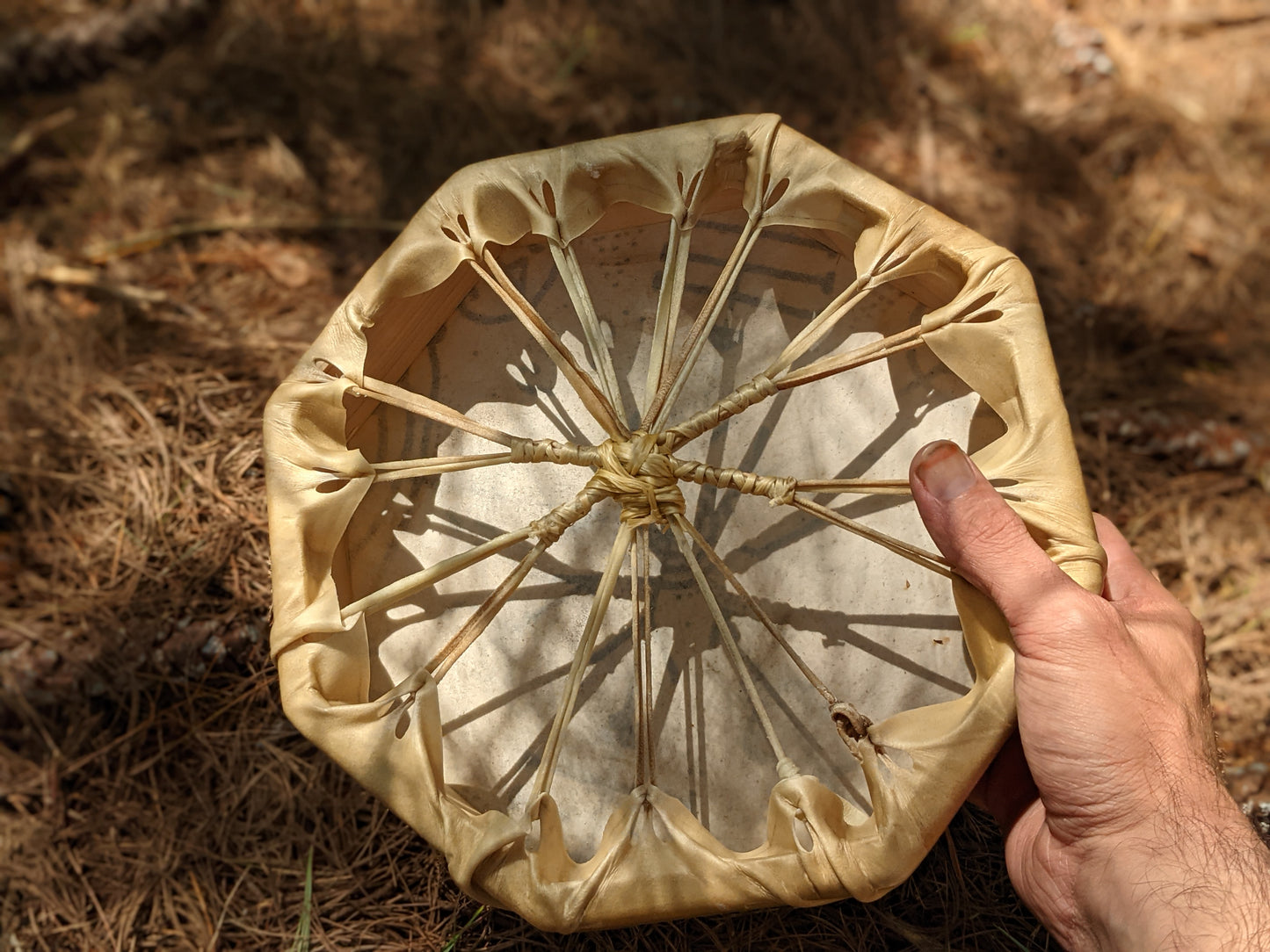 10" Hand Painted Veldismagn Stave Deer Hide Shaman Drum With Beater 8 Sided