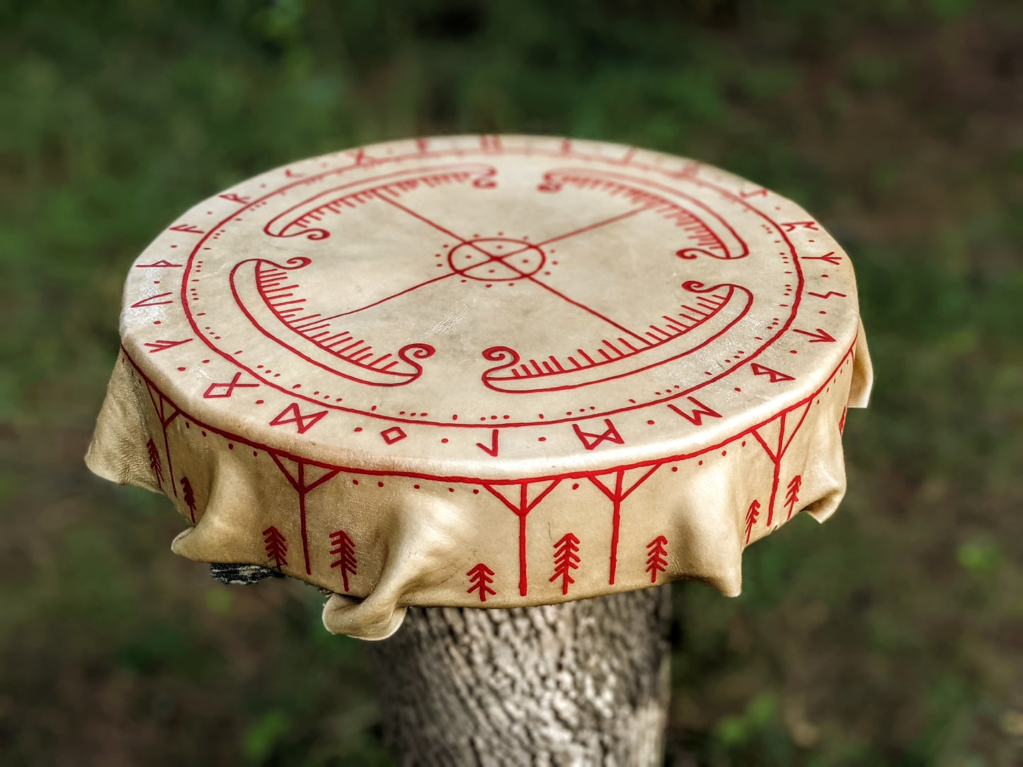 16 Sided 15" Deer Hide Norse Shaman Drum With Beater Drakkar Viking Ship Travel
