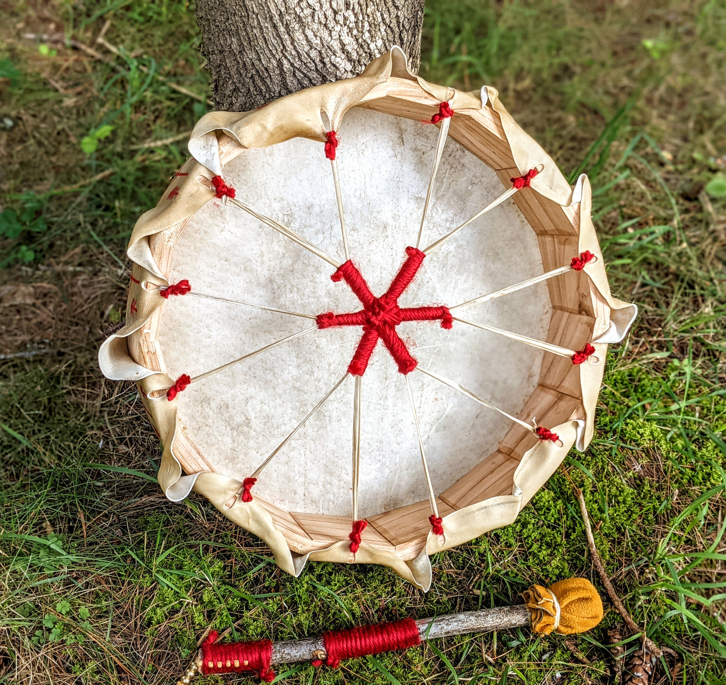 16 Sided 15" Deer Hide Norse Shaman Drum With Beater Drakkar Viking Ship Travel