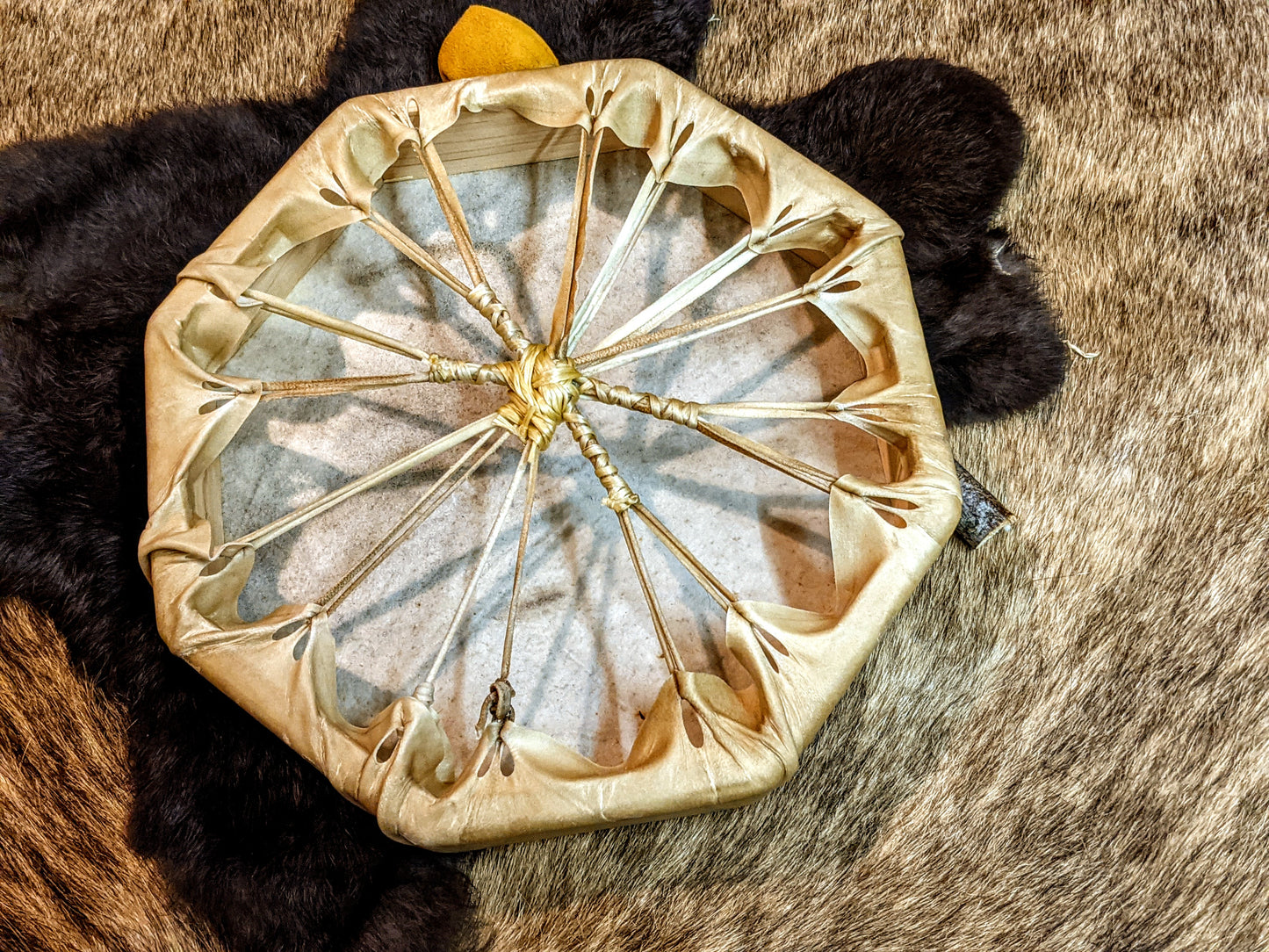 10" Hand Painted Veldismagn Stave Deer Hide Shaman Drum With Beater 8 Sided