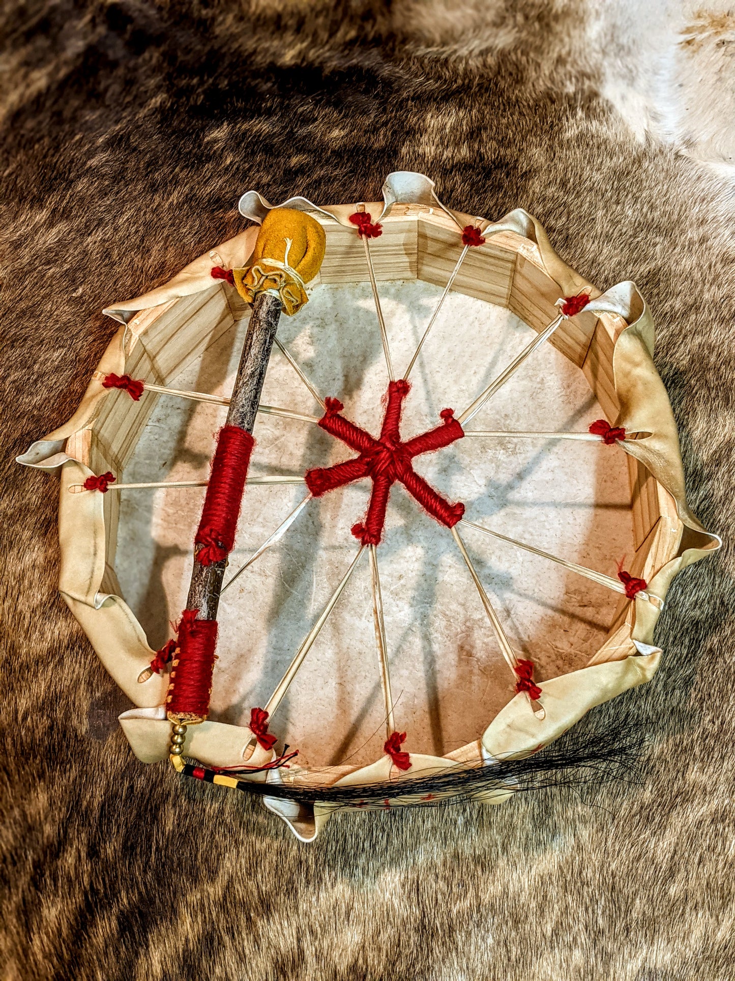 16 Sided 15" Deer Hide Norse Shaman Drum With Beater Drakkar Viking Ship Travel