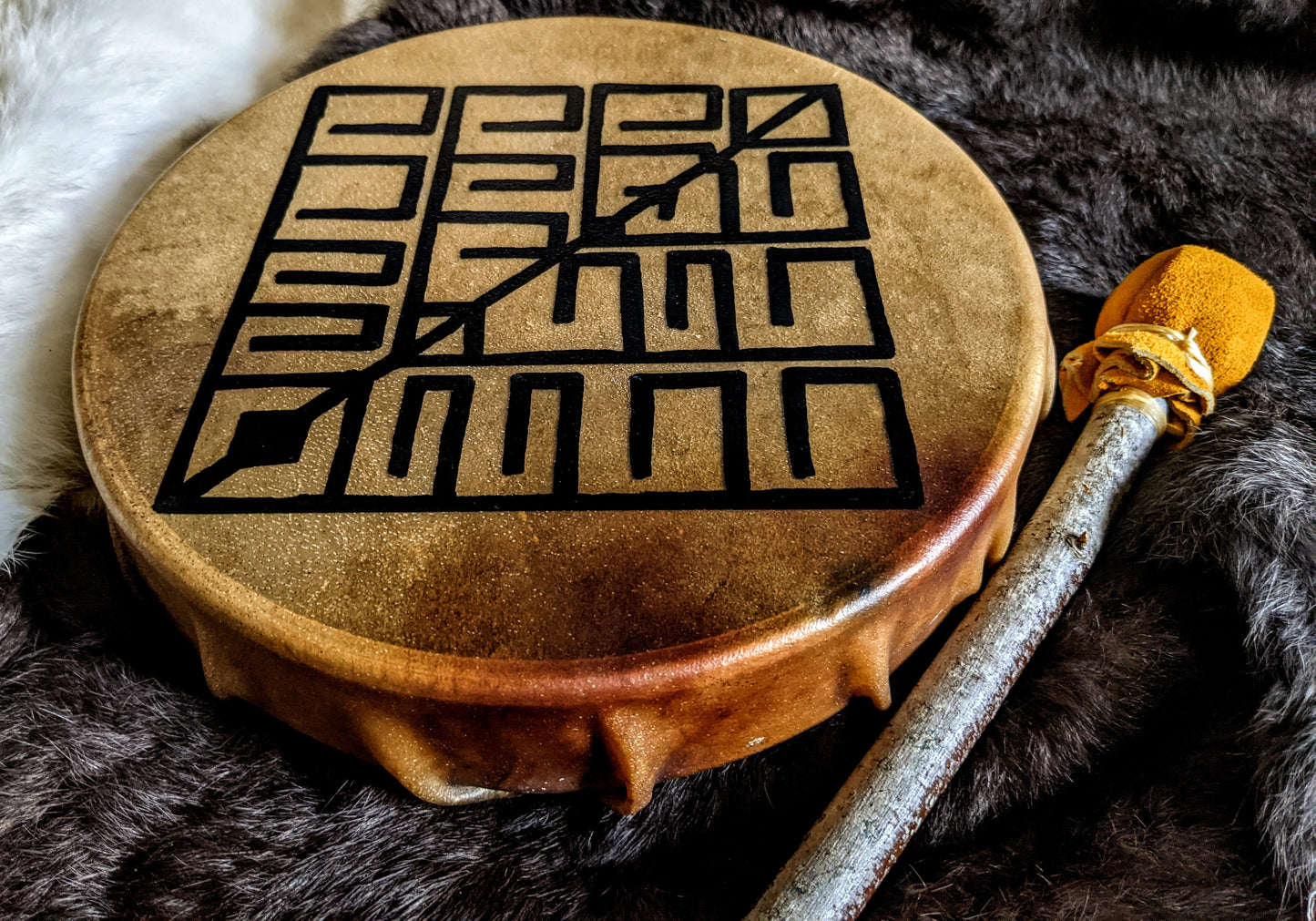 Yggdrasil Art Deer Skin Shaman Drum 10" With Alder Branch Beater Hand Painted Norse Pagan Asatru Norse Mythology